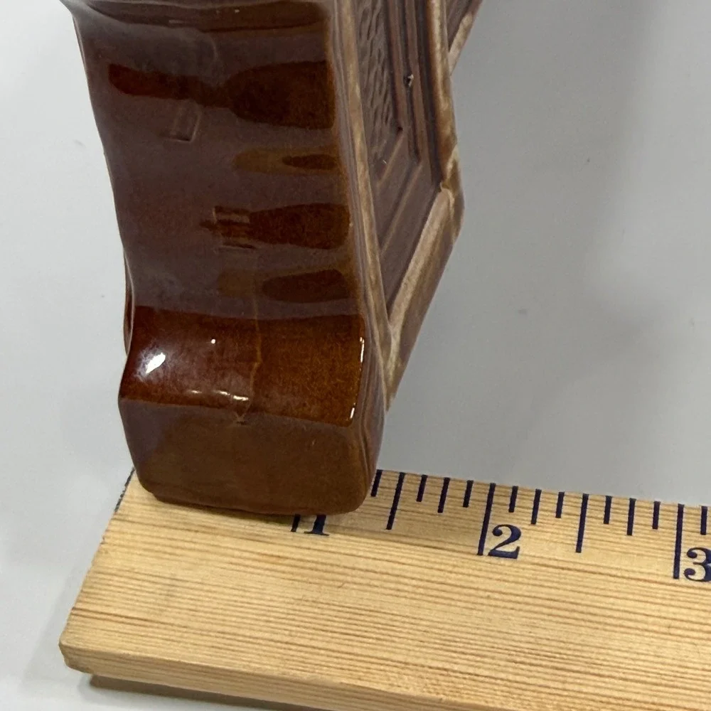 VTG Grandfather Clock Thermometer Ceramic‎ Brown Drip Glaze Japan MCM Home Decor
